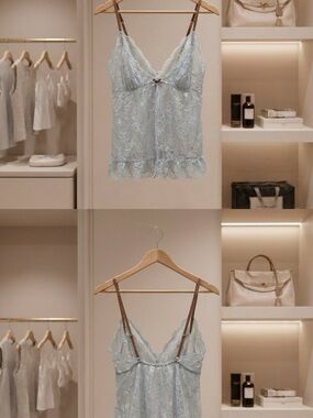 Victoria's Secret Light Blue Lace Chemise with Brown Straps